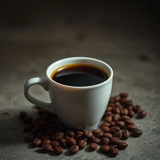 Artistic representation of cascading golden liquid resembling honey and caramel, intertwined with coffee beans, suggesting sweetness.