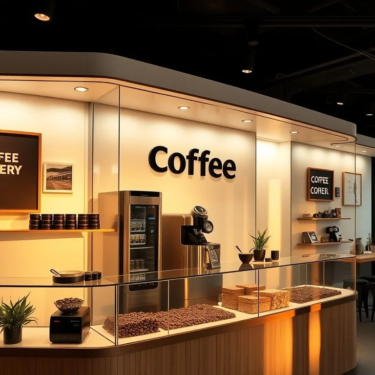 Abstract composition of textured coffee grounds and scattered whole beans, viewed from above.